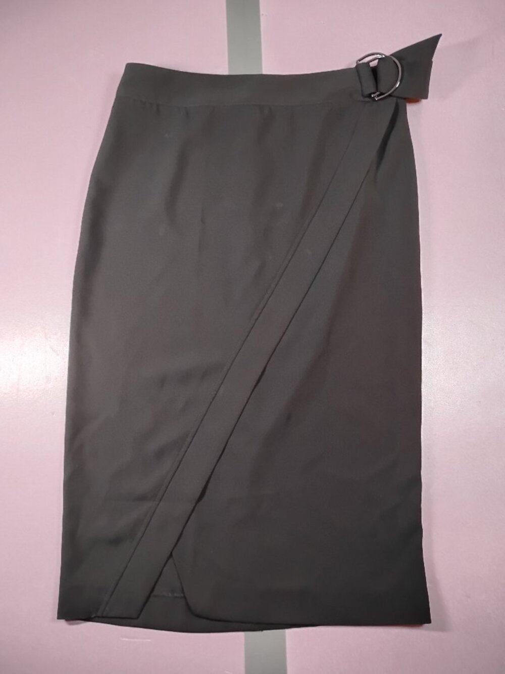 Laundry by Shelli Segal Wrap Skirt Womens 8 Black Knee Length Belted D-Ring